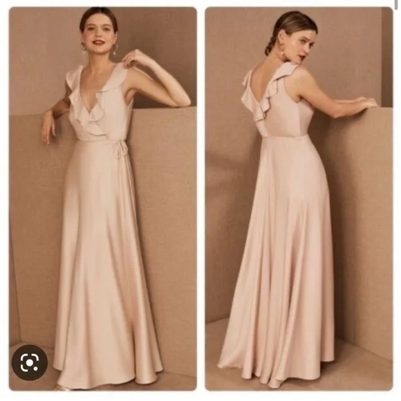 BHLDN Tansy Oyster Satin Wrap Dress NWT Size 22W Designer Maxi - Picture 2 of 12